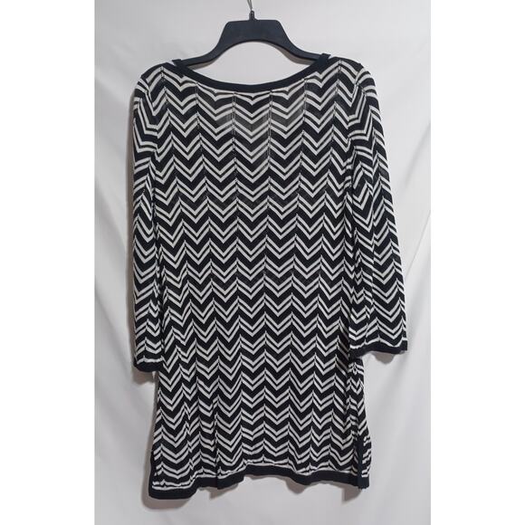 White House Black Market sz L Chevron Stripe Pointelle Sweater Dress Black White - Picture 2 of 9